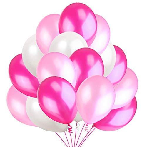 50 Luftballons Rosa Weiß Fuchsie Ballon 36 cm Partyballon Deko Pink 3,2g. Dekoration fur Geburtstag, Baby Shower, Baby Dusche Party von Jonami
