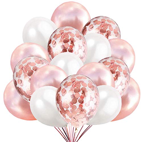 50 Luftballons Rosegold Weiß und Konfetti Ballon Partyballon Deko Rose Gold Dekoration fur Geburtstag, Baby Dusche Party, Baby Shower von Jonami