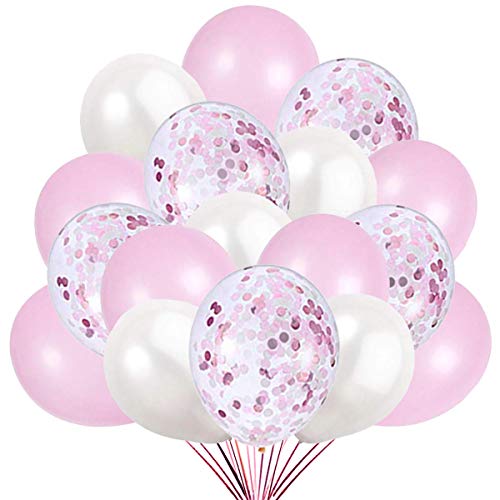 60 Luftballons Rosa Weiß und Konfetti Ballon Partyballon Deko Pink Dekoration fur Geburtstag, Baby Dusche Party, Baby Shower von Jonami