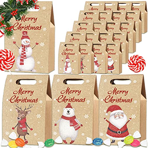 Geschenktüten Weihnachten, Weihnachtstüten Papiertüten mit Griff, Partytasche Geschenkbox Kraftpapier Verpackung, Schokolade SüßIgkeiten Organizer -24STK- von Jonami