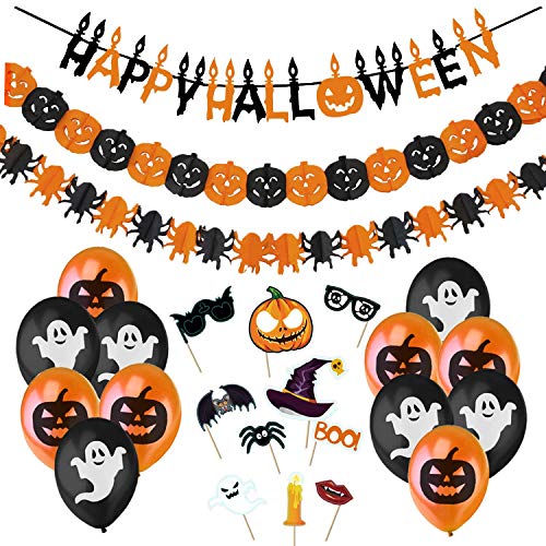Halloween Deko Set Halloween Dekoration Innen - Happy Halloween Grusel Girlande, Kürbisse und Spinnen Wimpelgirlande, Grusel Halloween Fotorequisiten, Ballons mit Geistern und Kurbissen Halloween Deko Set Halloween Dekoration Innen - Happy Halloween Grusel Girlande, Kürbisse und Spinnen Wimpelgirlande, Grusel Halloween Fotorequisiten, Ballons mit Geistern und Kurbissen von Jonami