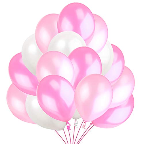 50 Luftballons Rosa Weiß Pink Ballon Premiumqualität 36 cm Partyballon Deko Pink 3,2g. Dekoration fur Geburtstag, Baby Shower, Baby Dusche Party von Jonami