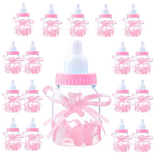 Jonami Madchen Süßigkeiten Box 18 Flasche Rosa, Babyparty Deko Mädchen, Baby Shower, Baby Party Pink Dekoration Box Gastegeschenke Taufe Geschenkpaket (4cm*4cm*9cm) -18 Stk- von Jonami