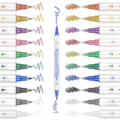 Jonami Metallic Stifte Marker Metallischen Pen Set Dual tip für Fotoalbum DIY Scrapbook, Goldstift zum Bemalen Gästebuch Hochzeit Schwarzes Papier Stein Glas Holz Ostern Basteln - 10 Farben von Jonami
