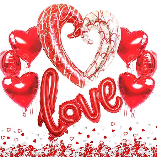 Valentinstag Deko Set XXL Dekoration Love Luftballon Rot, XXL Herz Folienballon, 6 Rote Herz Helium Folienballons und Konfetti Romantisch für Romantische Atmosphäre, Heiratsantrag und Hochzeit Valentinstag Deko Set XXL Dekoration Love Luftballon Rot, XXL Herz Folienballon, 6 Rote Herz Helium Folienballons und Konfetti Romantisch für Romantische Atmosphäre, Heiratsantrag und Hochzeit von Jonami