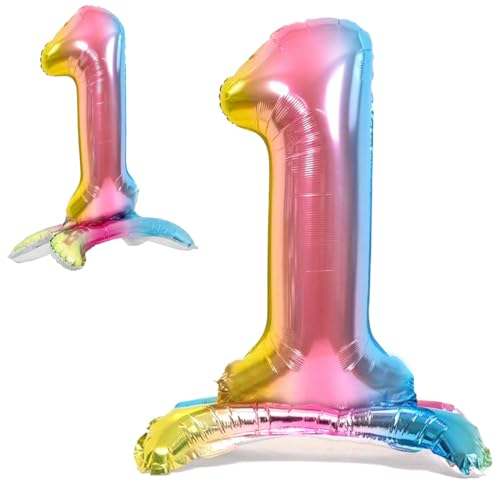 Luftballon 1. Geburtstag Zahl 1 Mehrfarbig Pastell Stehende XXL Riesen Folienballon 82cm Geburtstagsdeko Ballon Zahl Deko zum Geburtstag. von Jonami