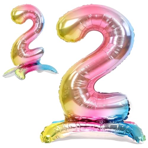Luftballon 2. Geburtstag Zahl 2 Mehrfarbig Pastell Stehende XXL Riesen Folienballon 82cm Geburtstagsdeko Ballon Zahl Deko zum Geburtstag. von Jonami