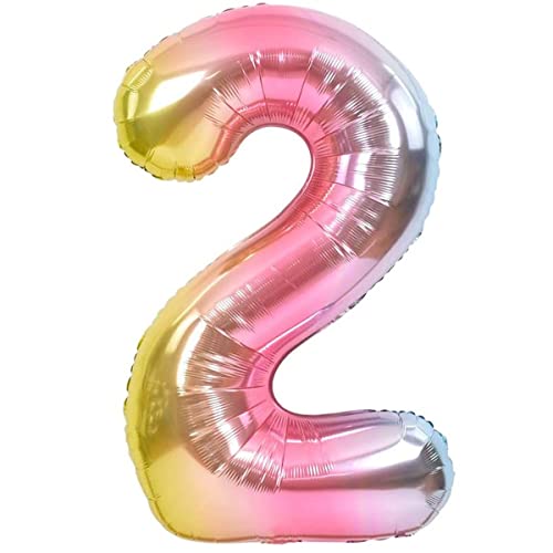 Luftballon 2. Geburtstag Zahl 2 Mehrfarbig Pastell XXL Riesen Folienballon 100cm Geburtstagsdeko Ballon Zahl Deko zum Geburtstag. Fliegt mit Helium. von Jonami