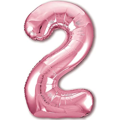Luftballon 2. Geburtstag Zahl 2 Rosa XXL Riesen Folienballon 100cm Geburtstagsdeko Mädchen Ballon Zahl Deko zum Geburtstag. Fliegt mit Helium. von Jonami