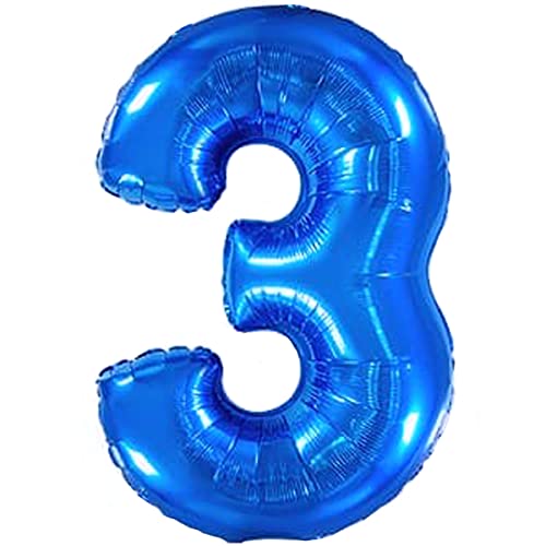 Luftballon 3. Geburtstag Zahl 3 Blau XXL Riesen Folienballon 100cm Geburtstagsdeko Jungen Ballon Zahl Deko zum Geburtstag. Fliegt mit Helium. von Jonami