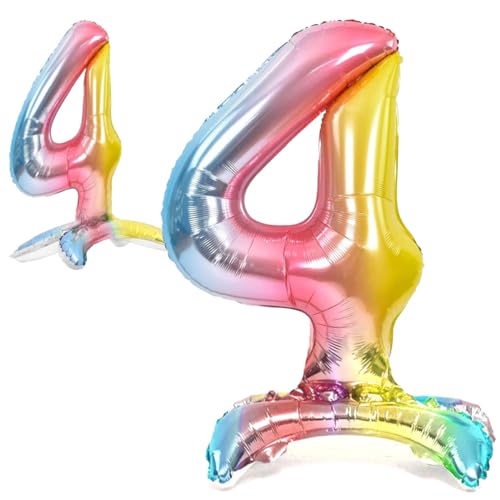 Luftballon 4. Geburtstag Zahl 4 Mehrfarbig Pastell Stehende XXL Riesen Folienballon 82cm Geburtstagsdeko Ballon Zahl Deko zum Geburtstag. von Jonami