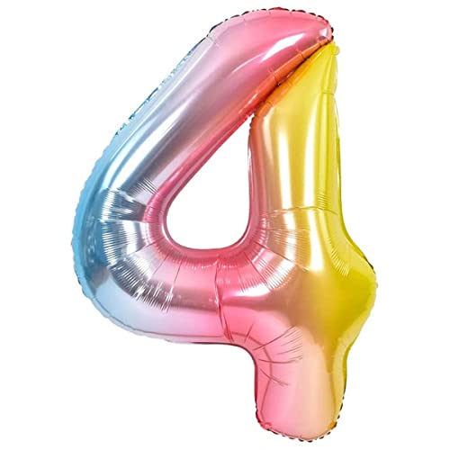 Luftballon 4. Geburtstag Zahl 4 Mehrfarbig Pastell XXL Riesen Folienballon 100cm Geburtstagsdeko Ballon Zahl Deko zum Geburtstag. Fliegt mit Helium. von Jonami