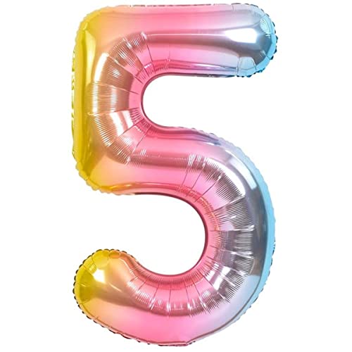 Luftballon 5. Geburtstag Zahl 5 Mehrfarbig Pastell XXL Riesen Folienballon 100cm Geburtstagsdeko Ballon Zahl Deko zum Geburtstag. Fliegt mit Helium. von Jonami