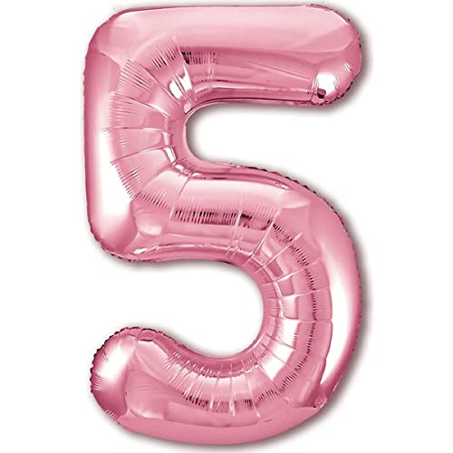 Luftballon 5. Geburtstag Zahl 5 Rosa XXL Riesen Folienballon 100cm Geburtstagsdeko Mädchen Ballon Zahl Deko zum Geburtstag. Fliegt mit Helium. von Jonami