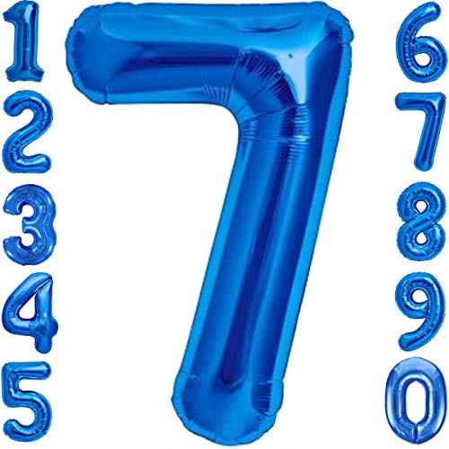 Luftballon 7. Geburtstag Zahl 7 Blau XXL Riesen Folienballon 100cm Geburtstagsdeko Jungen Ballon Zahl Deko zum Geburtstag. Fliegt mit Helium. von Jonami
