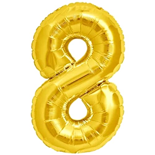 Luftballon 8. Geburtstag Zahl 8 Goldene XXL Riesen Folienballon 100cm Geburtstagsdeko Ballon Zahl Deko zum Geburtstag. Fliegt mit Helium. von Jonami