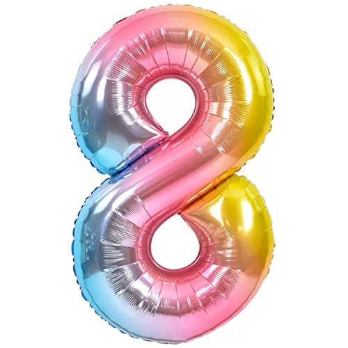 Luftballon 8. Geburtstag Zahl 8 Mehrfarbig Pastell XXL Riesen Folienballon 100cm Geburtstagsdeko Ballon Zahl Deko zum Geburtstag. Fliegt mit Helium. von Jonami