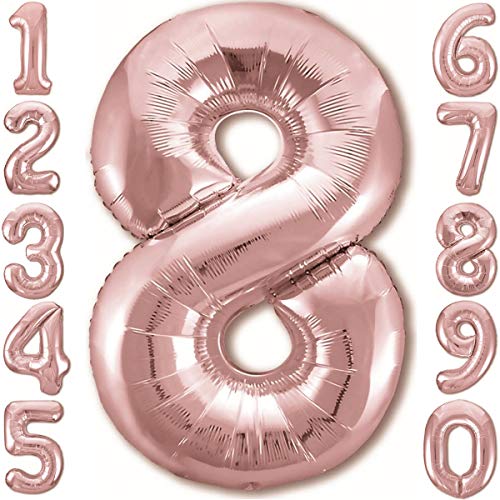 Luftballon 8. Geburtstag Zahl 8 Rosegold XXL Riesen Folienballon 100cm Geburtstagsdeko Mädchen Ballon Zahl Deko zum Geburtstag. Fliegt mit Helium. von Jonami