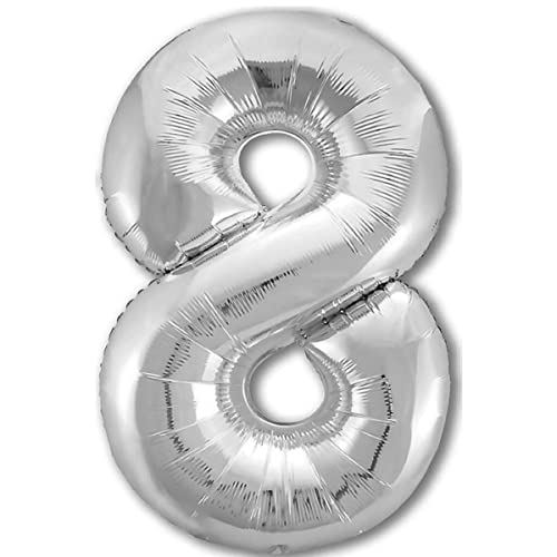 Luftballon 8. Geburtstag Zahl 8 Silber XXL Riesen Folienballon 100cm Geburtstagsdeko Ballon Zahl Deko zum Geburtstag. Fliegt mit Helium. von Jonami