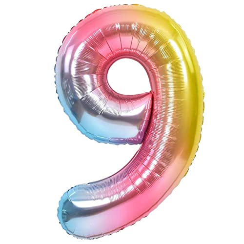 Luftballon 9. Geburtstag Zahl 9 Mehrfarbig Pastell XXL Riesen Folienballon 100cm Geburtstagsdeko Ballon Zahl Deko zum Geburtstag. Fliegt mit Helium. von Jonami
