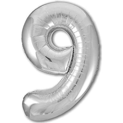 Luftballon 9. Geburtstag Zahl 9 Silber XXL Riesen Folienballon 100cm Geburtstagsdeko Ballon Zahl Deko zum Geburtstag. Fliegt mit Helium. von Jonami