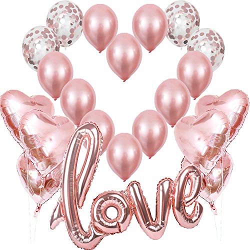 Rosegold Love Luftballons, XXL Love Folienballon Rose Gold Herz Helium Folienballons Konfetti Ballon, Romantisch Deko, Dekoration für Romantische Atmosphäre von Jonami