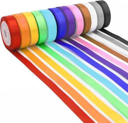 Satinband 12 Farben 22mX10mm, Schleifenband Geschenkband Bänder zum Basteln, Polyester Seidenband Dekoband Stoffband Set für Hochzeit Dekoration, Geschenk Verpacken, Basteln von Jonami