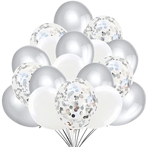 50 Luftballons Silber Weiß mit Silber Konfetti Ballons für Party Feier Dekoration für Neujahr, Geburtstag und Geburtstagsdeko 50 Luftballons Silber Weiß mit Silber Konfetti Ballons für Party Feier Dekoration für Neujahr, Geburtstag und Geburtstagsdeko von Jonami