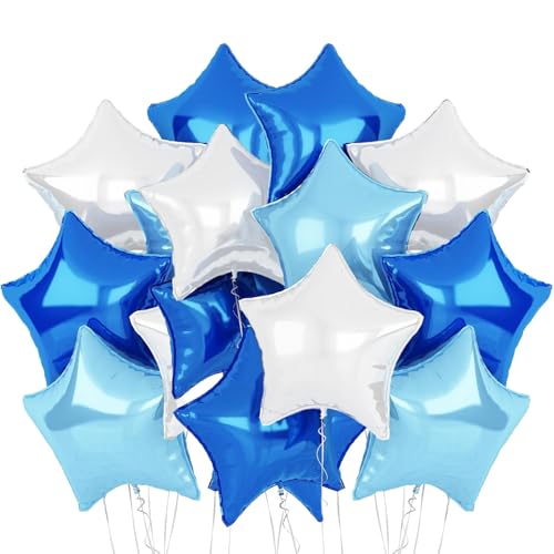 Stern Folienballons Helium, Luftballon Bunte Folie, 3 Farben (Blau, Weiß, Hellblau), Partyballons, Dekoration für Geburtstags, Deko Baby Shower - 25 stk von Jonami