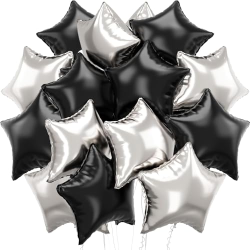 Stern Folienballons Helium, Luftballon Folie, 2 Farben (Schwarz, Silber), Partyballons, Dekoration für Geburtstags, Deko Neujahr - 25 stk von Jonami
