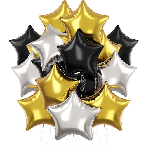 Stern Folienballons Helium, Luftballon Folie, 3 Farben (Gold, Schwarz, Silber), Partyballons, Dekoration für Geburtstags, Deko Neujahr - 25 stk von Jonami