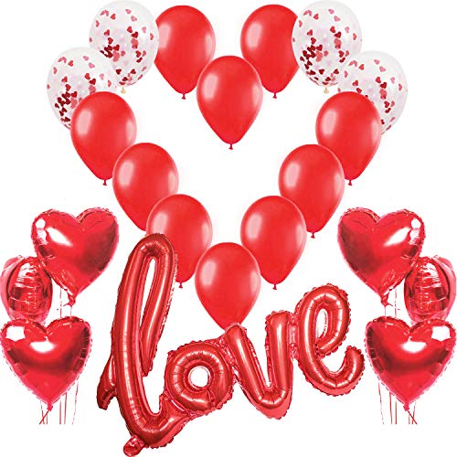 Valentinstag Deko Luftballon Dekoration Love Rot, XXL Love Folienballon Rote Herz Helium Folienballons und Konfetti Ballon Romantisch für Romantische Atmosphäre, Heiratsantrag, Hochzeit Valentinstag Deko Luftballon Dekoration Love Rot, XXL Love Folienballon Rote Herz Helium Folienballons und Konfetti Ballon Romantisch für Romantische Atmosphäre, Heiratsantrag, Hochzeit von Jonami