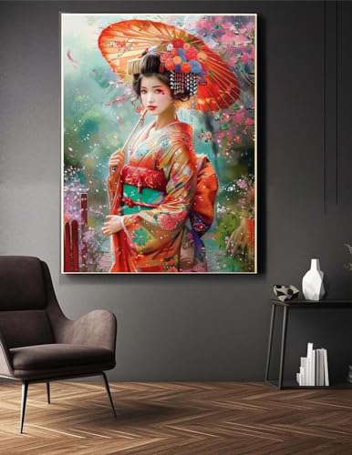 Diamond Painting Japanische Frau 40x65 cm Malen Nach Zahlen Erwachsene Diamant Painting Bilder, Eckige Steine Diamond Painting Kinder, DIY Bastelset Diamond Painting Set Crystal Art, Wand Dekor S/272 von Jonceen