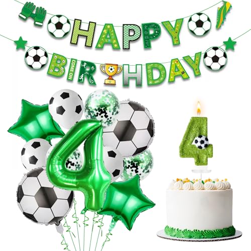 JonesLi Fußballkerzen-Set, Fußball-Geburtstagsdekorationen, All-in-One-Party-Set mit Zahlenkerze, für Geburtstagsfeiern, Partys, Jubiläen, 13 Stück (Fußball-Thema, 4) von JonesLi