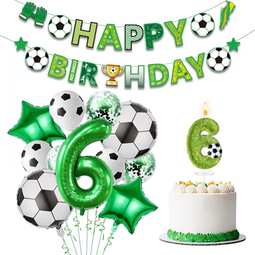 JonesLi Fußballkerzen-Set, Fußball-Geburtstagsdekorationen, All-in-One-Party-Set mit Zahlenkerze, für Geburtstagsfeiern, Partys, Jubiläen, 13 Stück (Fußball-Thema, 6) von JonesLi