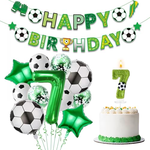JonesLi Fußballkerzen-Set, Fußball-Geburtstagsdekorationen, All-in-One-Party-Set mit Zahlenkerze, für Geburtstagsfeiern, Partys, Jubiläen, 13 Stück (Fußball-Thema, 7) von JonesLi