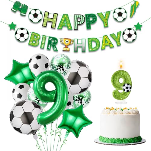 JonesLi Fußballkerzen-Set, Fußball-Geburtstagsdekorationen, All-in-One-Party-Set mit Zahlenkerze, für Geburtstagsfeiern, Partys, Jubiläen, 13 Stück (Fußball-Thema, 9) von JonesLi
