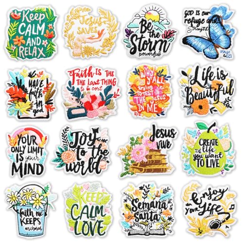 Jongdari 16 x christliche positive Affirmationen zum Aufbügeln, Jesusgötter, inspirierendes Zitat, niedliche Blume, bestickte Trucker-Mütze, Aufnäher für Taschen, Kleidung, Jacken Jongdari 16 x christliche positive Affirmationen zum Aufbügeln, Jesusgötter, inspirierendes Zitat, niedliche Blume, bestickte Trucker-Mütze, Aufnäher für Taschen, Kleidung, Jacken von Jongdari