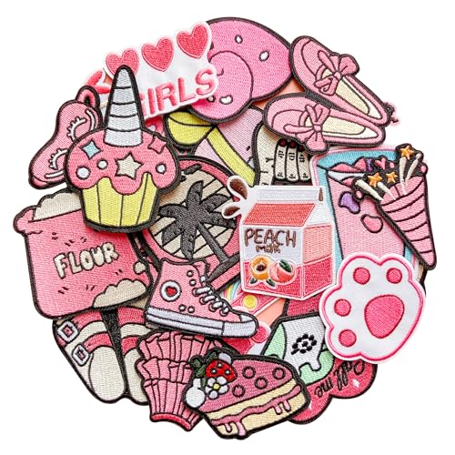 Jongdari 30 Stück rosa niedliche Bügelbilder für Mädchen, bestickte Aufnäher zum Aufnähen auf Applikation, Kawaii, Reparaturflicken für Kleidung, Hut, Taschen, Jacken Jongdari 30 Stück rosa niedliche Bügelbilder für Mädchen, bestickte Aufnäher zum Aufnähen auf Applikation, Kawaii, Reparaturflicken für Kleidung, Hut, Taschen, Jacken von Jongdari