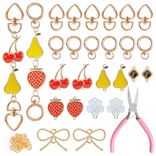 Jongdari 50 Stück DIY Geldbörse Strap Extender Kettenherstellung Kit Tasche Extender Zubehör Set für Handtaschen mit 12 Charms, 12 Clips Verschlüssen, 25 Biegeringe Zange von Jongdari