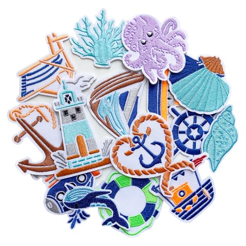 Jongdari Aufnäher zum Aufbügeln, Motiv: Sommer, Ozean, für Kleidung, niedliches Schiff, Meer, Strand, bestickt, Trucker-Hut, zum Aufnähen, Kawaii, Reparaturflicken für Taschen, Jacken, 15 Stück Jongdari Aufnäher zum Aufbügeln, Motiv: Sommer, Ozean, für Kleidung, niedliches Schiff, Meer, Strand, bestickt, Trucker-Hut, zum Aufnähen, Kawaii, Reparaturflicken für Taschen, Jacken, 15 Stück von Jongdari