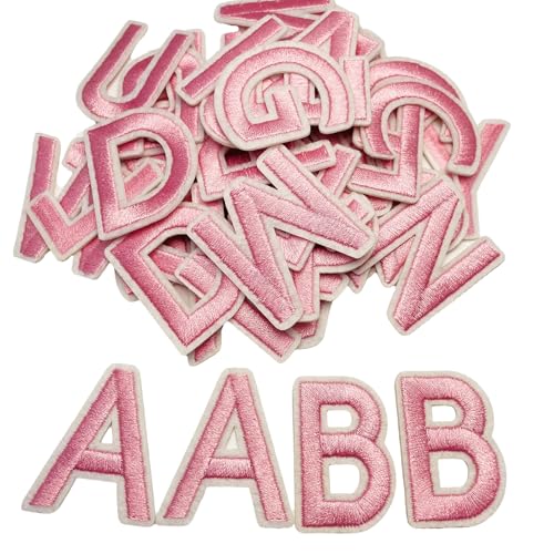 Jongdari Aufnäher zum Aufbügeln für Kleidung, 3,8 cm, Stickerei, Alphabet, Letterman, Jacke, Aufnäher A-Z, Applikation für Rucksack und Stoff, Rosa, 55 Stück von Jongdari