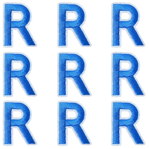 Jongdari Buchstaben zum Aufbügeln für Kleidung, 9 Stück, 3,8 cm, Stickerei, Alphabet, Buchstaben, Applikation für Hemden, Jacken, Hüte, Jeans, Schuhe (Blau, R) von Jongdari