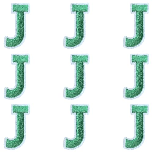 Jongdari Buchstaben zum Aufbügeln für Kleidung, 9 Stück, 3,8 cm, Stickerei, Alphabet, Buchstaben, Applikation für Hemden, Jacken, Hüte, Jeans, Schuhe (Grün, J) von Jongdari