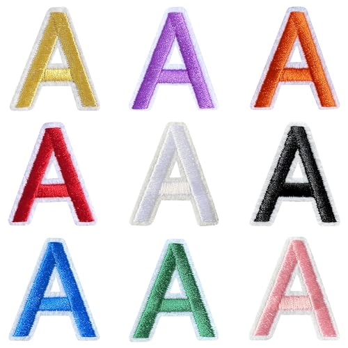 Jongdari Buchstaben zum Aufbügeln für Kleidung, 9 Stück, 3,8 cm, Stickerei, Alphabet, Buchstaben, Applikation für Hemden, Jacken, Hüte, Jeans, Schuhe (Mehrfarbig, A) von Jongdari