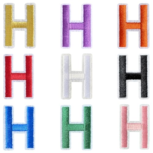 Jongdari Buchstaben zum Aufbügeln für Kleidung, 9 Stück, 3,8 cm, Stickerei, Alphabet, Buchstaben, Applikation für Hemden, Jacken, Hüte, Jeans, Schuhe (Mehrfarbig, H) von Jongdari