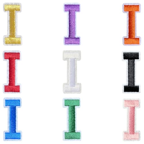 Jongdari Buchstaben zum Aufbügeln für Kleidung, 9 Stück, 3,8 cm, Stickerei, Alphabet, Buchstaben, Applikation für Hemden, Jacken, Hüte, Jeans, Schuhe (Mehrfarbig, I) von Jongdari