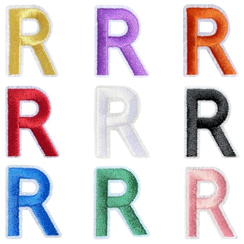 Jongdari Buchstaben zum Aufbügeln für Kleidung, 9 Stück, 3,8 cm, Stickerei, Alphabet, Buchstaben, Applikation für Hemden, Jacken, Hüte, Jeans, Schuhe (Mehrfarbig, R) von Jongdari