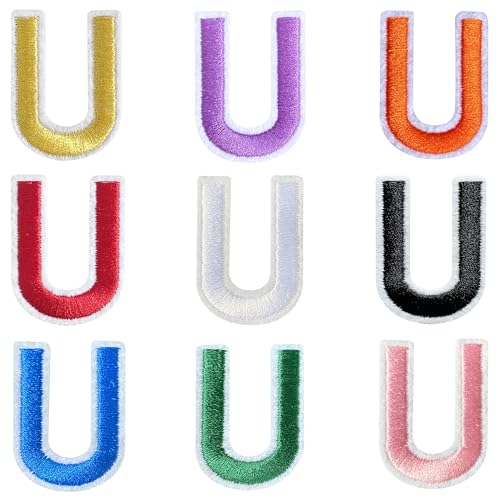 Jongdari Buchstaben zum Aufbügeln für Kleidung, 9 Stück, 3,8 cm, Stickerei, Alphabet, Buchstaben, Applikation für Hemden, Jacken, Hüte, Jeans, Schuhe (Mehrfarbig, U) von Jongdari