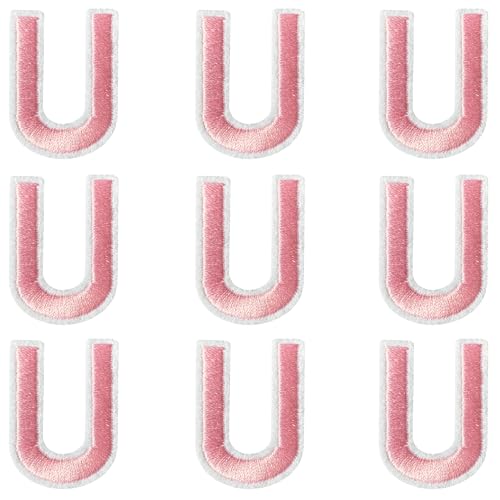 Jongdari Buchstaben zum Aufbügeln für Kleidung, 9 Stück, 3,8 cm, Stickerei, Alphabet, Buchstaben, Applikation für Hemden, Jacken, Hüte, Jeans, Schuhe (Rosa, U) von Jongdari